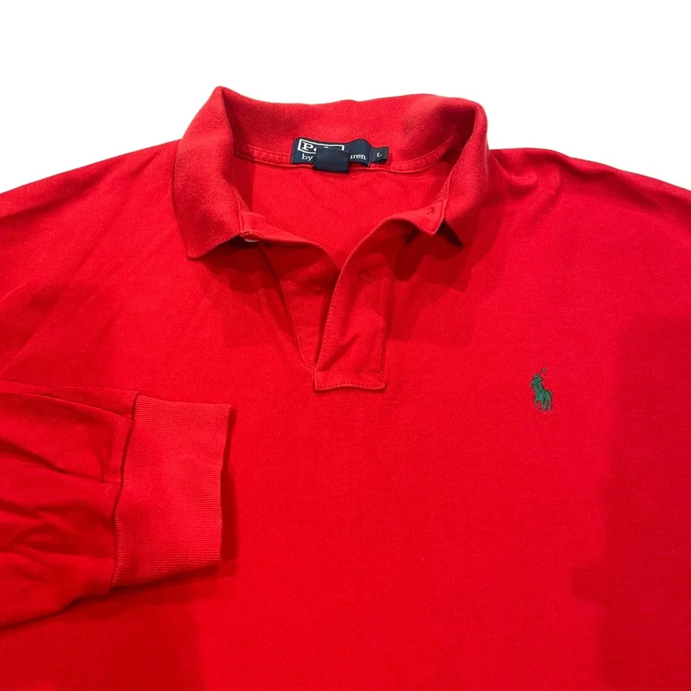 Polo Ralph Lauren Mens Red Long Sleeve Polo Shirt Green Pony Logo Size L